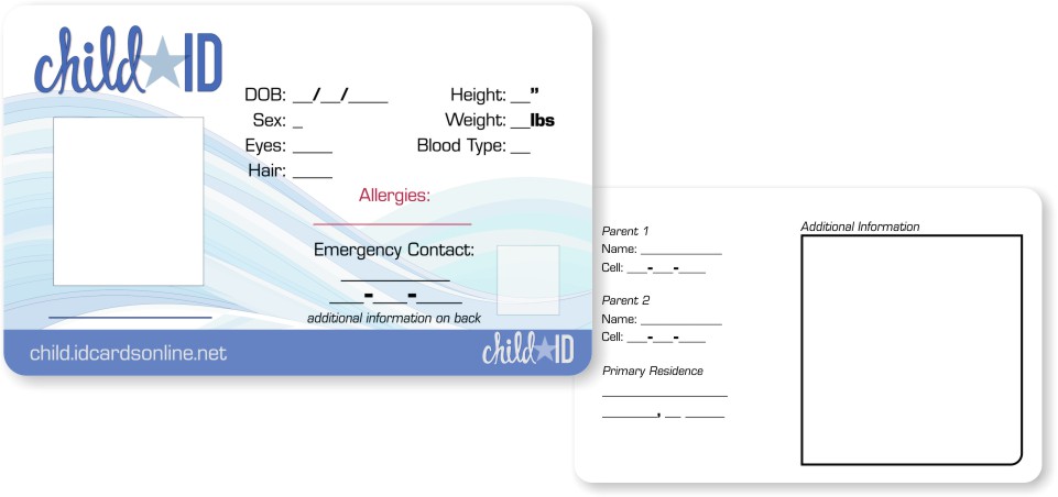 front and back of child id badge