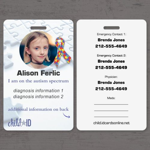 Child ID Autism front and back