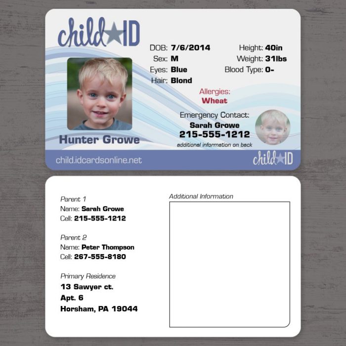 Child ID Classic Front and Back