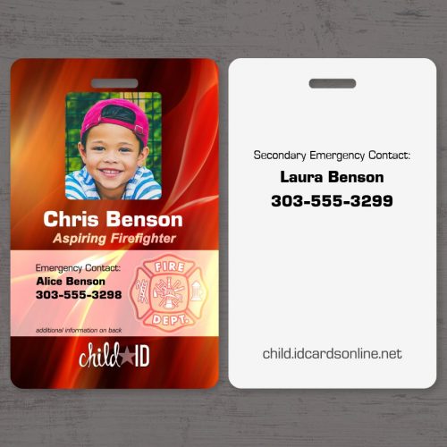 Child ID firefighter front and back